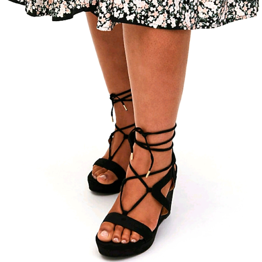 Torrid Faux Suede Ankle Wrap Strap Platform Wedges